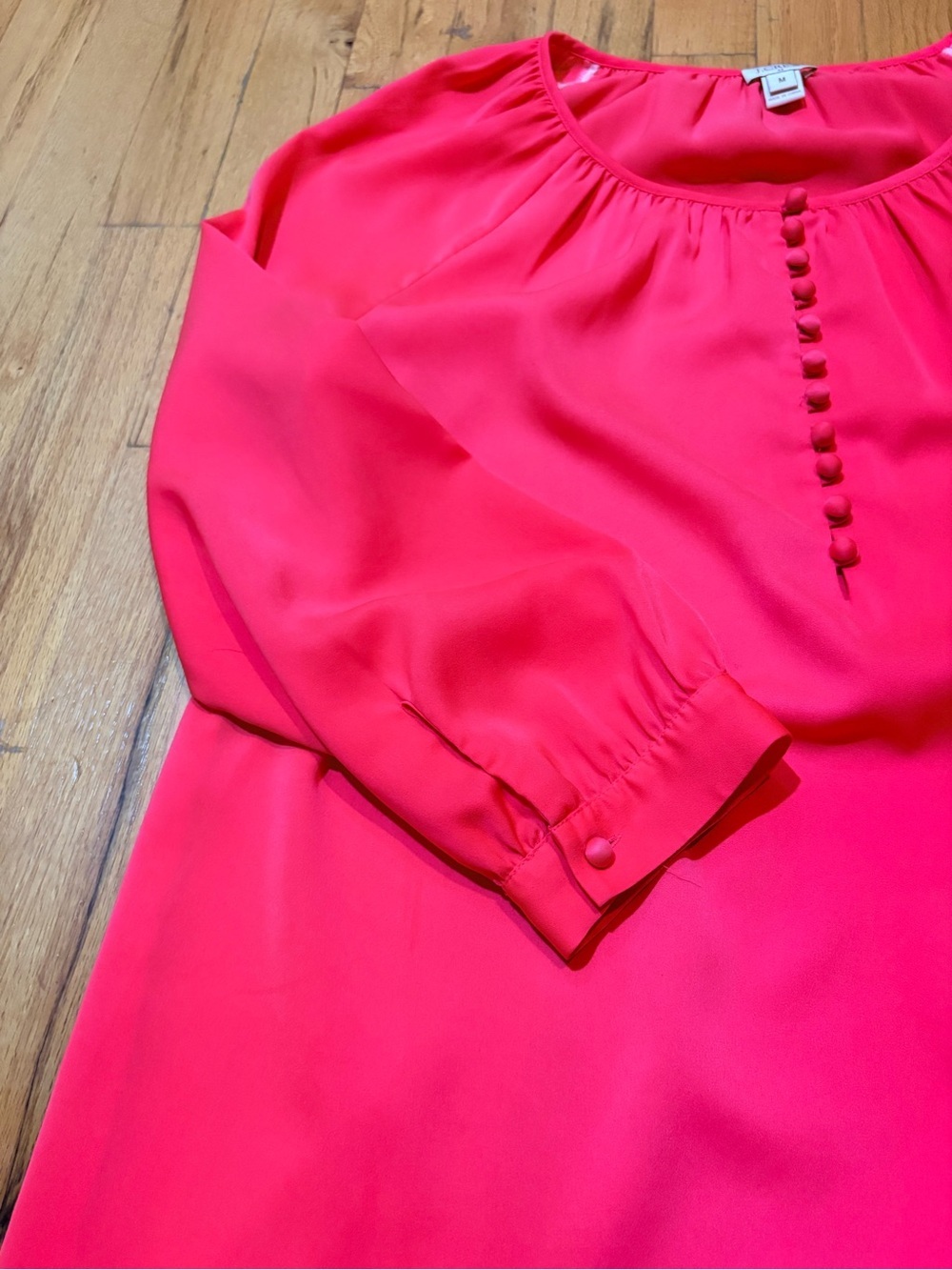 J.Crew Hot Pink Coral Covered Button Long Sleeve Blouse Women’s Medium